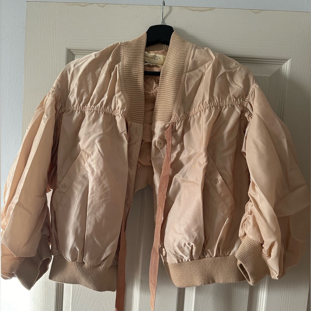 Zara Cropped Bomber Jacket Beige